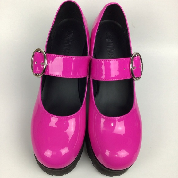 Dolls Kill Current Mood Y2K Damnation Platform Goth Mary Janes Shoes Hot Pink 8 - Picture 2 of 12